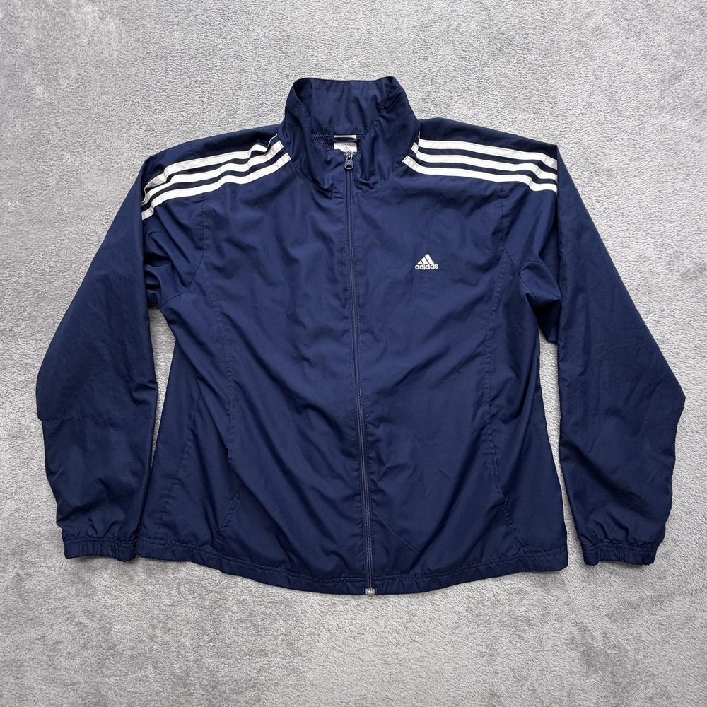 Adidas Jacket Mens XL Blue Track Jacket Full Zip Lined Pockets Lightweight